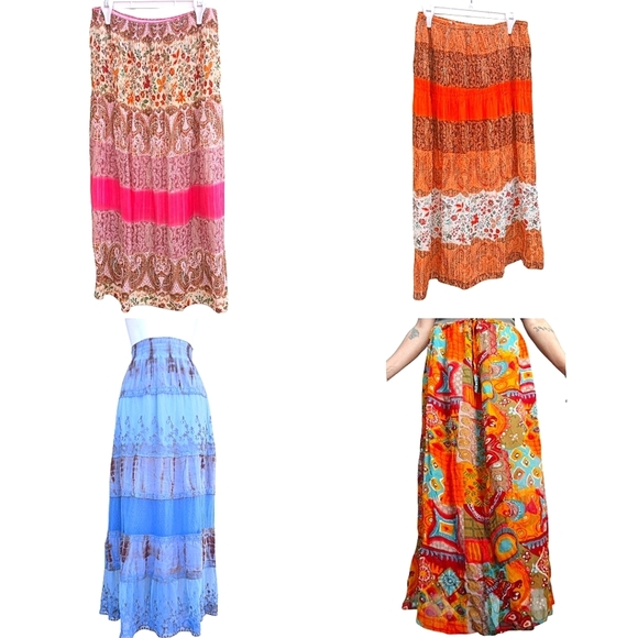 Vintage Dresses & Skirts - Vintage Prairie Maxi Skirt Bundle Pink Orange Blue Medium
